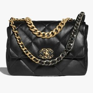Authentic CHANEL 19 Large Flap Black Quilted Lambskin Shoulder Bag ! Brand New!